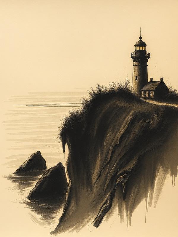 Charcoal lighthouse on a cliff